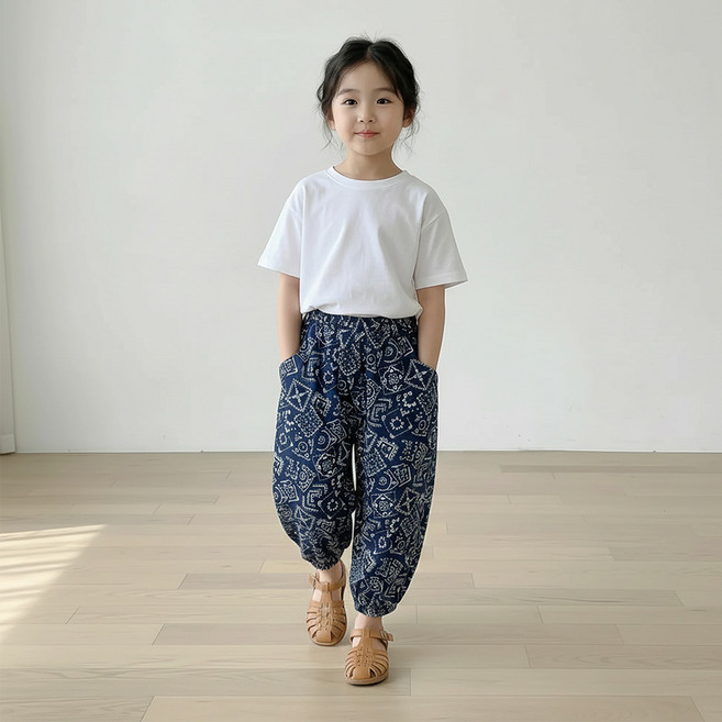 꼰띠키즈 아동용 통기성 이니 셔링 팬츠