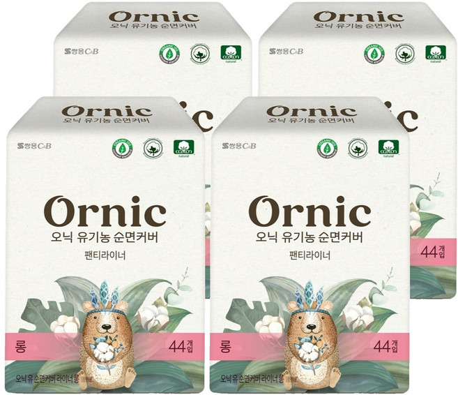 오닉 유기농 순면커버 팬티라이너, 44개입, 4개, 롱