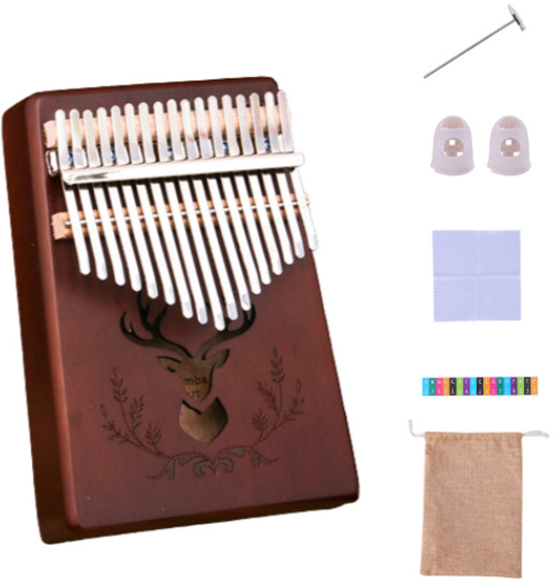 17음계 원목 칼림바 사슴 각인 브라운, 1개