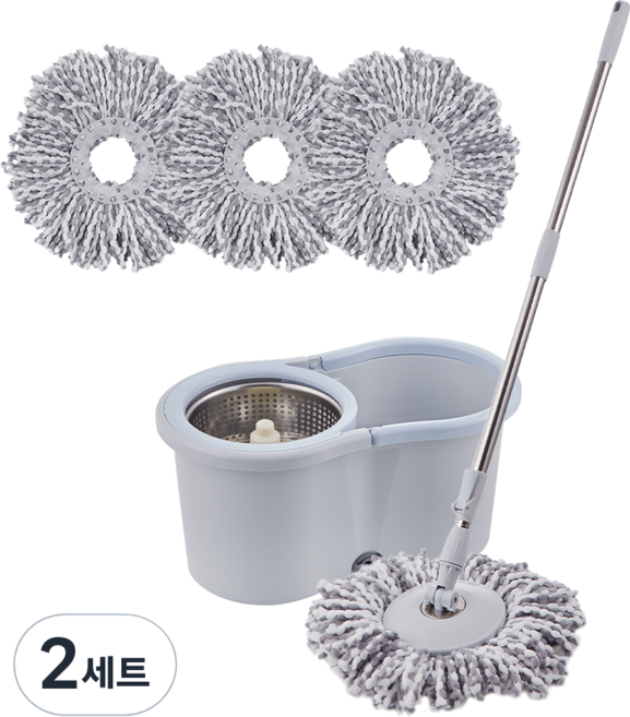 코멧 물걸레 청소기 세척 탈수통 + 밀대봉 + 극세사 걸레 4개입, 2세트