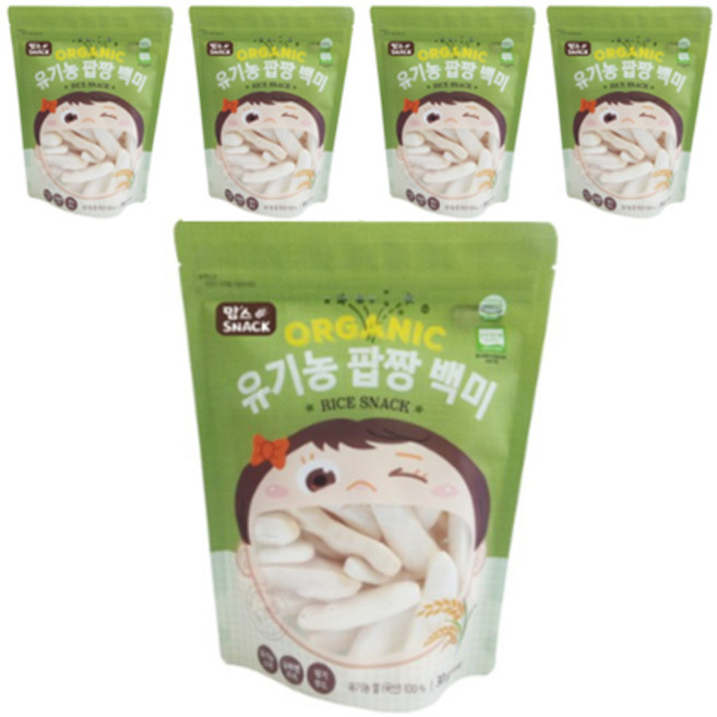 맘스스낵 유기농 팝짱 백미, 백미맛, 30g, 5개