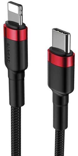 Baseus 倍思 Cafule系列 Type-C to 8-pin PD iPhone Lightning 高速充電傳輸線 20W, 1個, 紅黑色, 1m
