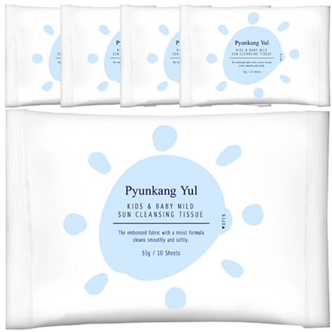 편강율 아동용 마일드 선 클렌징 티슈 리필형, 10매, 5개