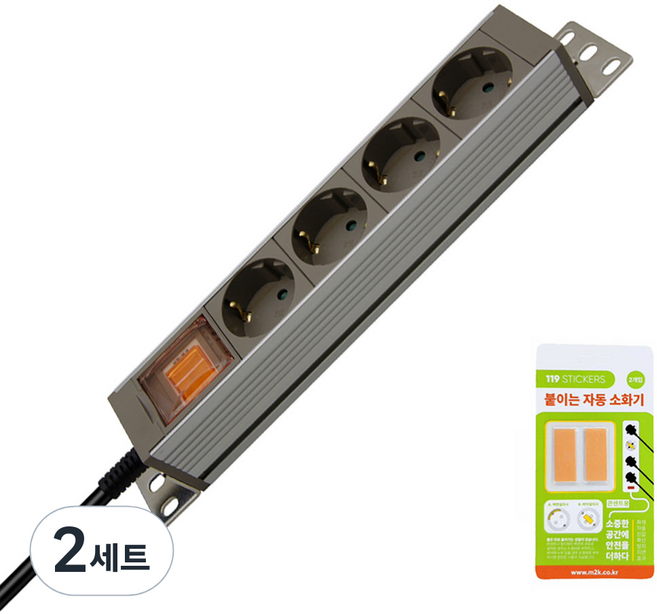 가가넷 서버랙 알루미늄 멀티탭 4구 + 자동소화 119 화재예방 스티커 2p 세트, 2세트, 3m