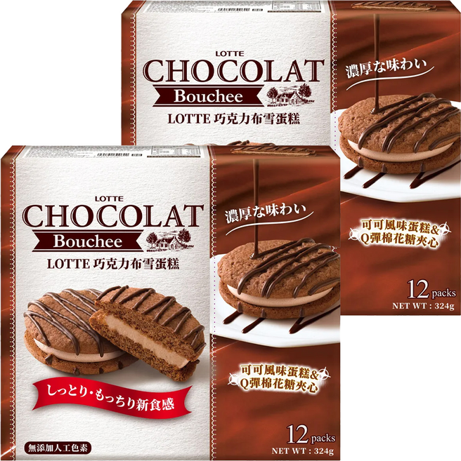 LOTTE 樂天 巧克力布雪蛋糕, 324g, 2盒