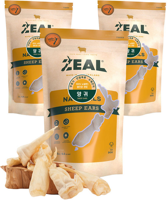 질 뉴질랜드 강아지 수제 건조간식, 양귀, 125g, 3개