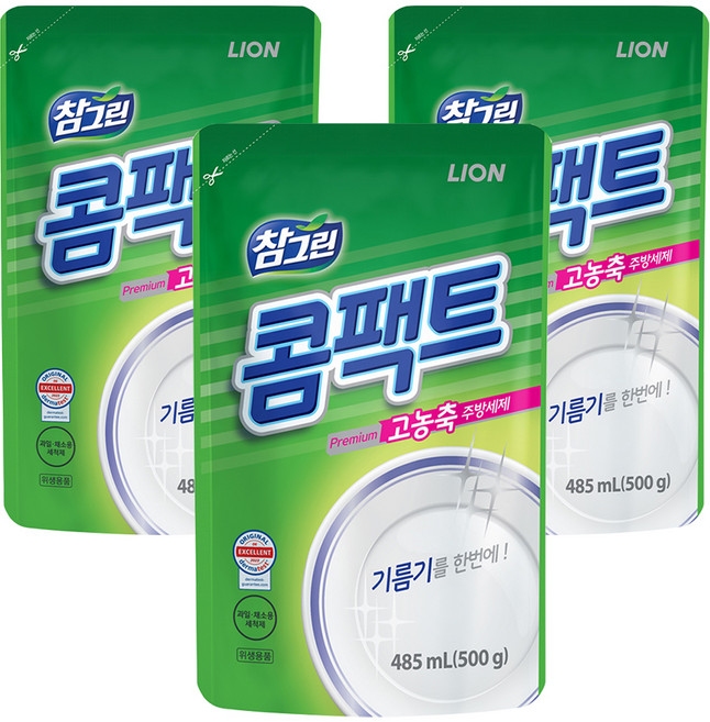 참그린 콤팩트 주방세제 리필형, 500g, 3개
