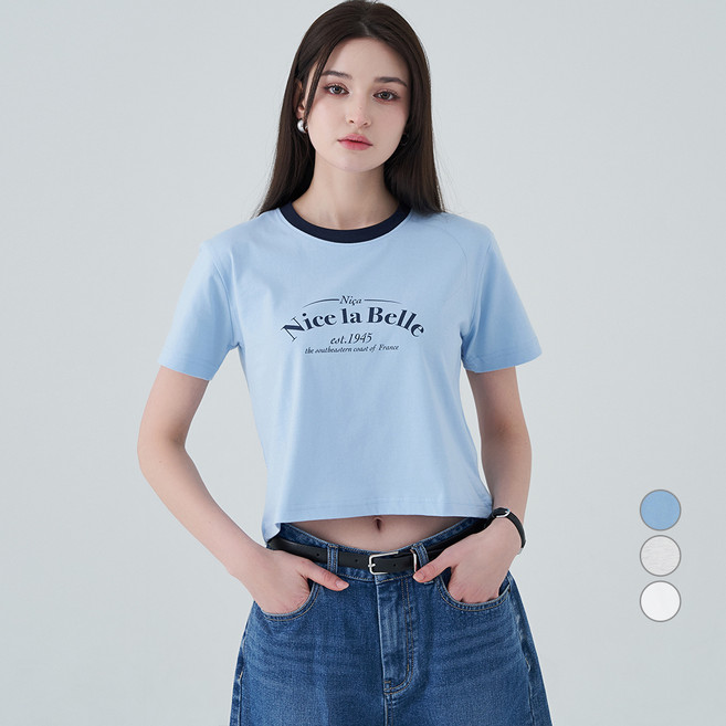 ELLE PARIS 여성용 통기성 세미크롭 Belle 반팔 티셔츠