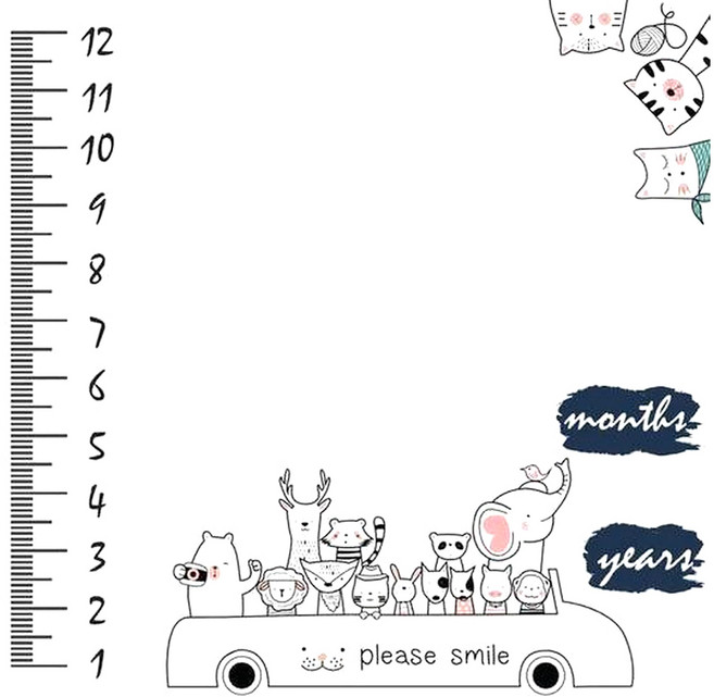 寶寶成長背景布 100 x 100cm, 小動物 白色, 1個