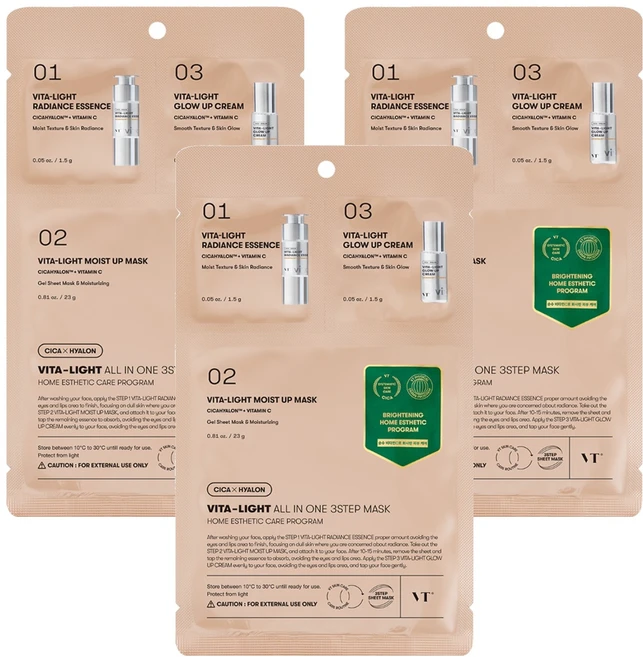 브이티코스메틱 비타 라이트 올인원 3스텝 마스크, 3개 - 쿠팡
