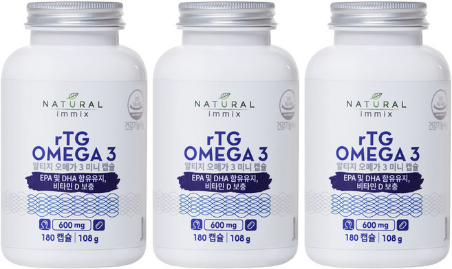 내추럴이믹스 알티지 오메가3 미니캡슐, 180정, 3개