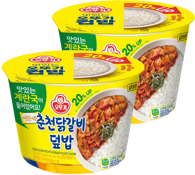 오뚜기 컵밥 춘천닭갈비덮밥+계란국, 315g, 2개