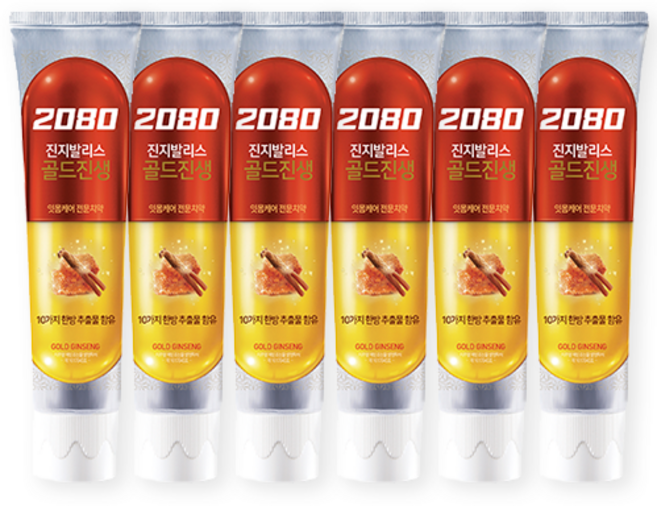 2080 진지발리스 골드진생향 치약, 140g, 6개