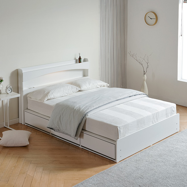 디아스침대 마네 3단 서랍 LED 수납침대 프레임 단품 방문설치, 화이트