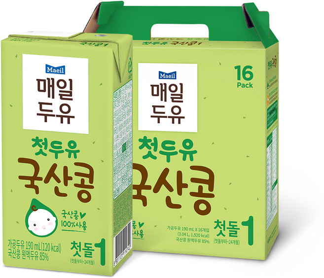 매일두유 첫두유 국산콩 190ml, 첫돌 1단계, 16개