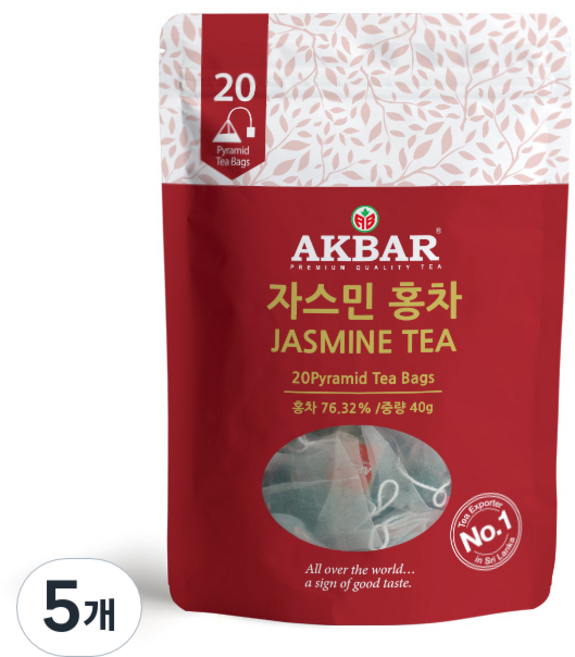 아크바 자스민 홍차 피라미드 티백, 2g, 20개입, 5개