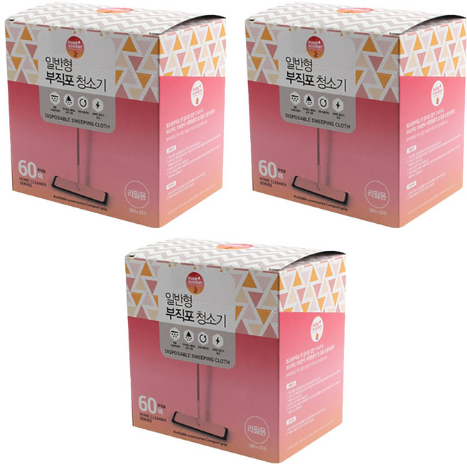 선우랜드 퓨어썬데이 일반형 부직포 청소기 리필형 60매, 3개