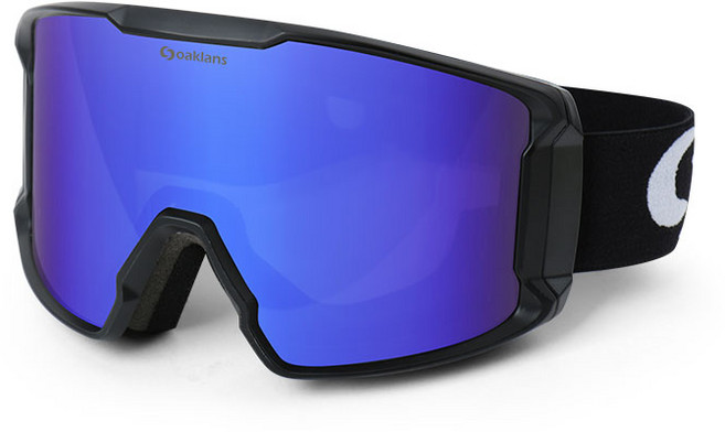 오클랜즈 S7 프리미엄 스키 고글 + 하드케이스 + 클리너겸용파우치, 블랙프레임 + 블루밀러렌즈, 1개