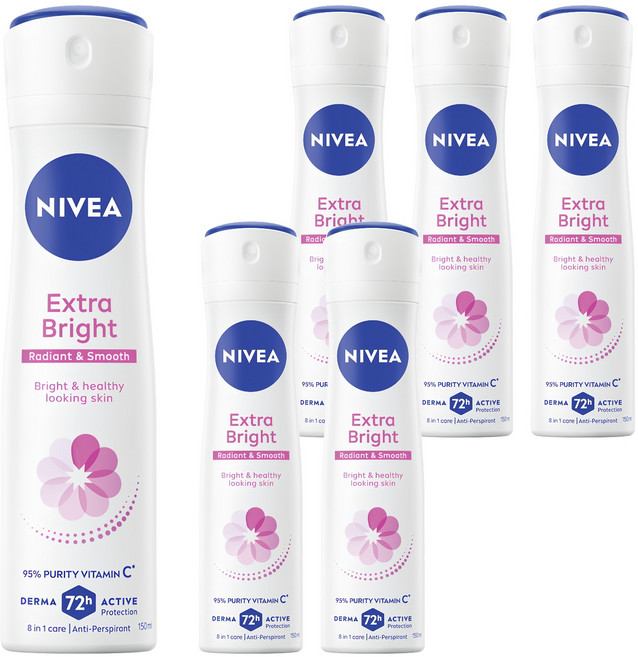 NIVEA 妮維雅 台灣公司貨 止汗爽身噴霧亮白系列 噴霧瓶, 150ml, 6瓶