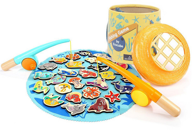 에코큐브 유아용 원목 자석 낚시놀이 세트, 혼합색상, 1세트