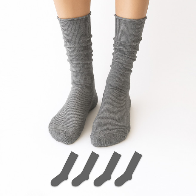 유어삭스 여성용 무압박 골지 돌돌이 롱 무지양말 4켤레 세트