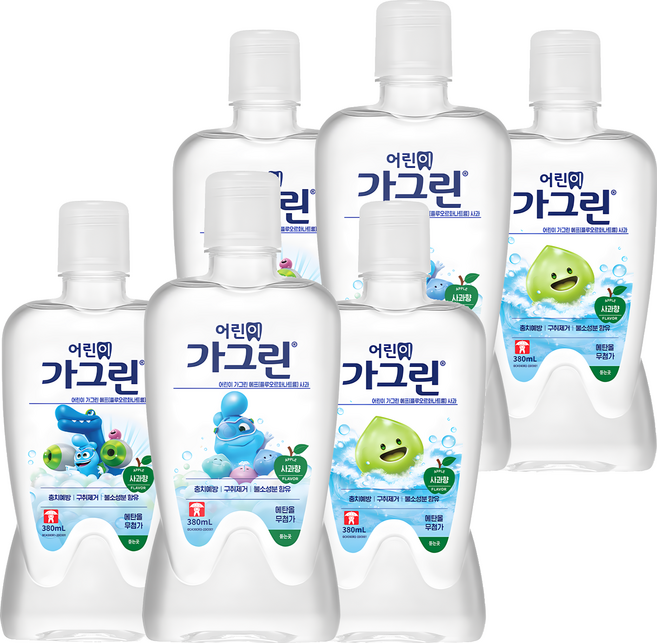 가그린 어린이용 구강세정제 사과향, 380ml, 6개