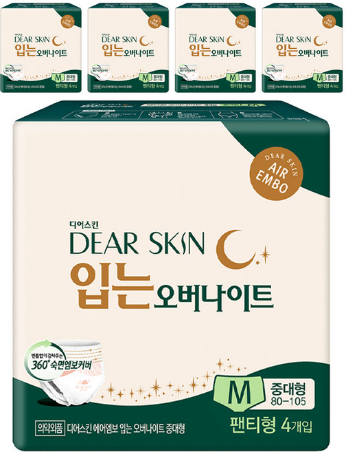 디어스킨 에어엠보 입는 오버나이트 생리대 팬티형, 중대형, 4개입, 5개