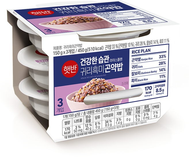 CJ Hetbahn 燕麥黑米蒟蒻飯, 3個, 150g