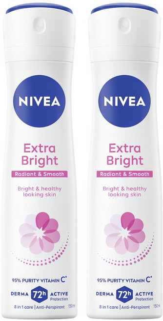 NIVEA 妮維雅 止汗爽身噴霧亮白系列 噴霧瓶, 150ml, 2瓶