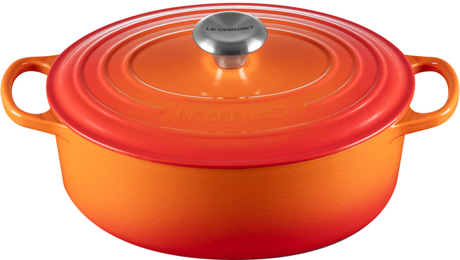 LE CREUSET 橢圓鐵鍋 4480g 3.2L, 火焰橘, 1個, 25cm