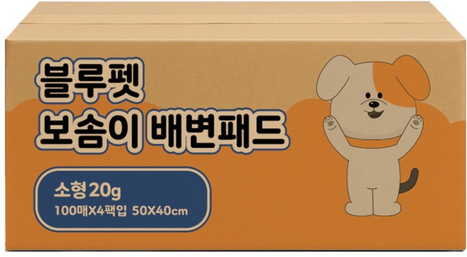 블루펫 강아지 보솜이 배변패드 소형 20g, 4개, 100개입