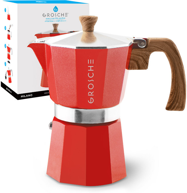 그로쉬 에스프레소 밀라노 모카포트 6컵, 레드, 1개