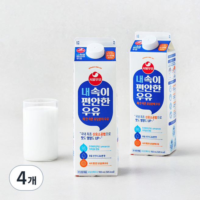 서울우유 내 속이 편안한 우유, 900ml, 4개