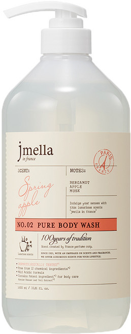 제이멜라 인 프랑스 퓨어 바디 워시 스프링 애플, 1L, 1개