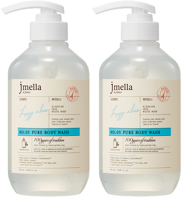 제이멜라 인 프랑스 퓨어 레이지 바이브 바디 워시 플로럴 머스크향, 500ml, 2개
