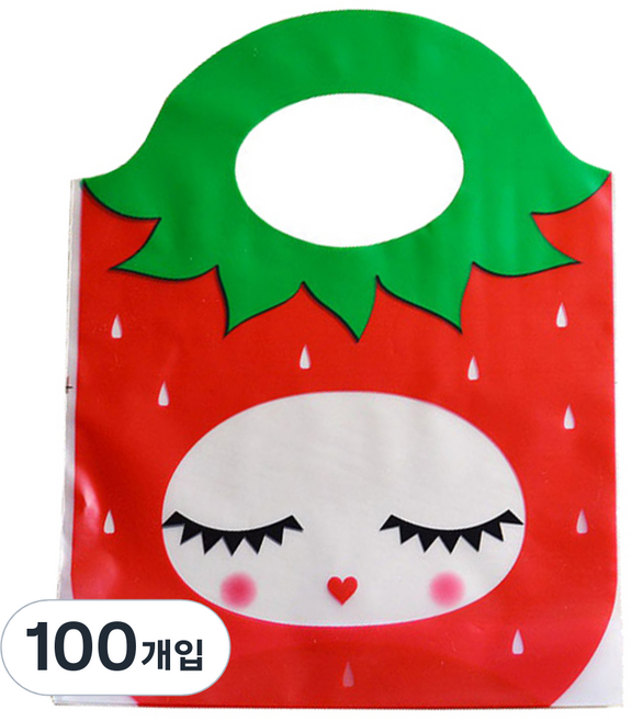 이홈베이킹 비닐 쇼핑백 딸기소녀, 혼합 색상, 100개입