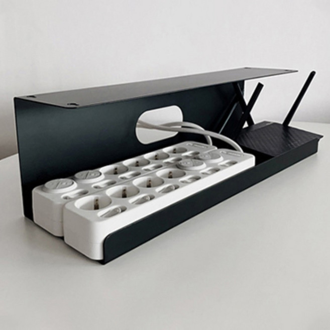 억스 무타공 멀티탭 트레이 대형 + 벨크로 타이 5p 세트, 1세트, 블랙