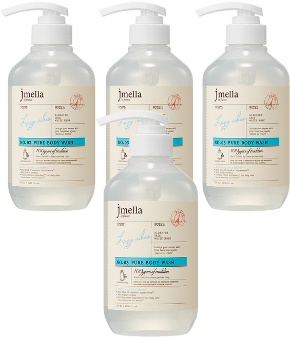 제이멜라 인 프랑스 퓨어 레이지 바이브 바디 워시 플로럴 머스크향, 500ml, 4개