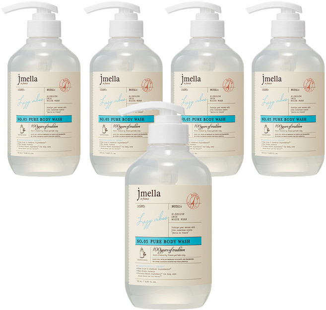 제이멜라 인 프랑스 퓨어 레이지 바이브 바디 워시 플로럴 머스크향, 500ml, 5개