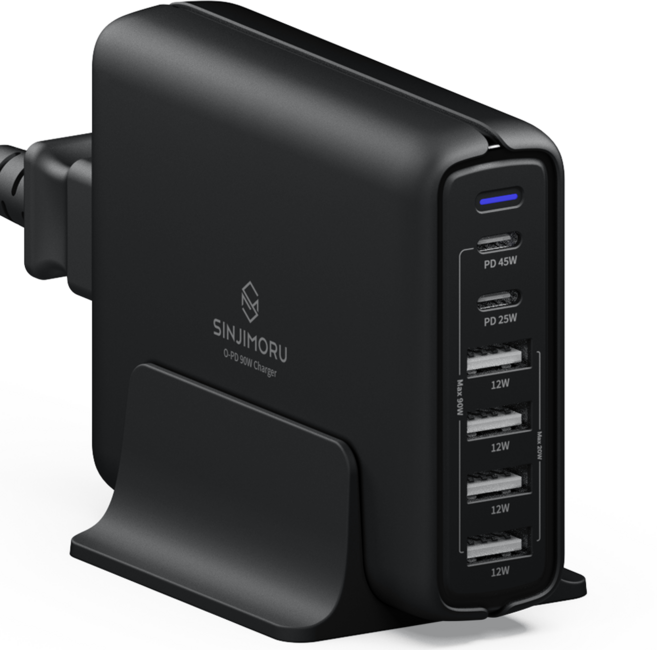 신지모루 오피디 90W 접지 6포트 초고속 멀티 충전기, 블랙, 1개