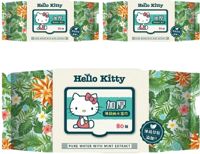 Hello Kitty 凱蒂貓 加厚純水柔濕巾(薄荷), 1入, 3包
