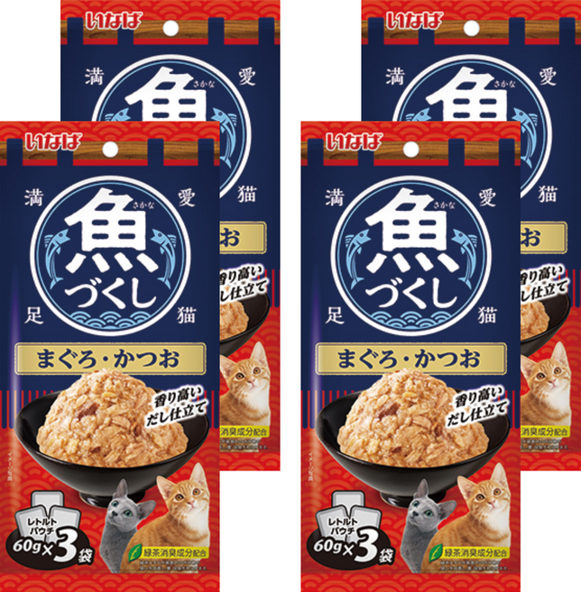 이나바 고양이 생선 가득 파우치, 혼합맛(참치/가다랑어), 180g, 4개