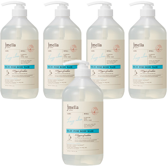 제이멜라 인 프랑스 퓨어 레이지 바이브 바디 워시 플로럴 머스크향, 1L, 5개