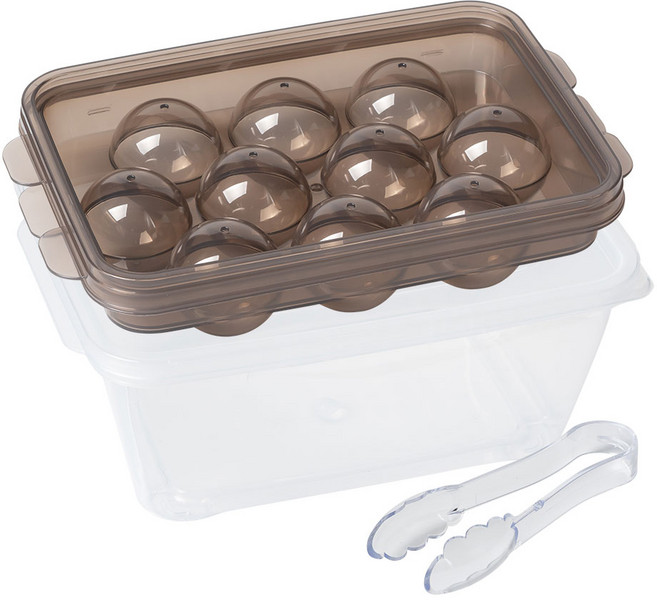 나누담 원형 아이스볼 트레이 10구 + 얼음통 + 집게 세트, 02투명블랙, 1세트