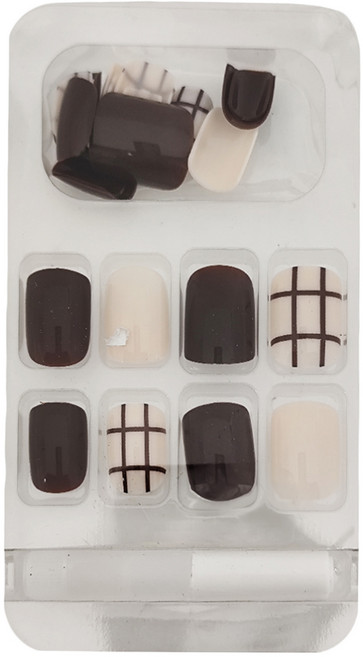 穿戴甲 彩繪凝膠美甲貼片 24片, 清新棕格, 1盒