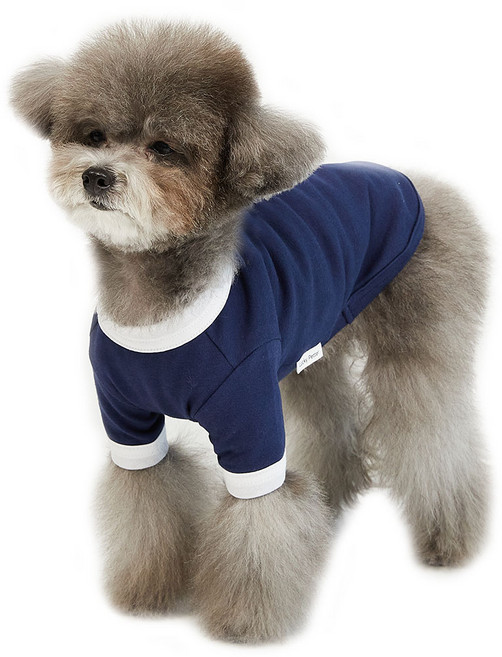 럭키페터 강아지 컬러링거 티셔츠, 네이비 + 화이트, 1개