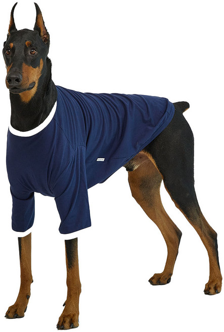 럭키페터 강아지 컬러링거 티셔츠, 네이비 + 화이트, 1개