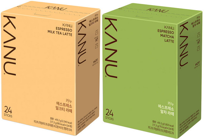 카누 에스프레소 말차 라떼 + 밀크티 라떼 커피믹스 세트, 17.3g, 24개입, 1세트