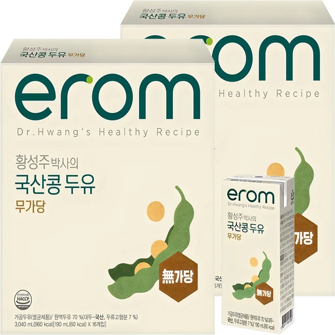 이롬 황성주 박사의 국산콩 두유 무가당, 190ml, 32개 - 쿠팡