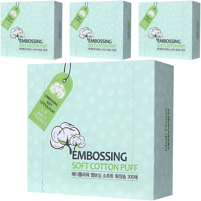 메디플라워 엠보싱 소프트 화장솜, 300매입, 4개